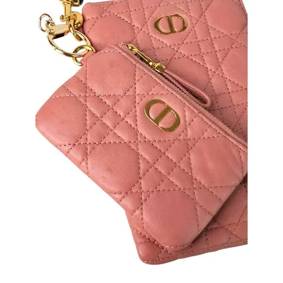 Christian Dior Cannage Caro Multifunctional Pouch Pink Leather Quilted Bag Small - Picture 7 of 12